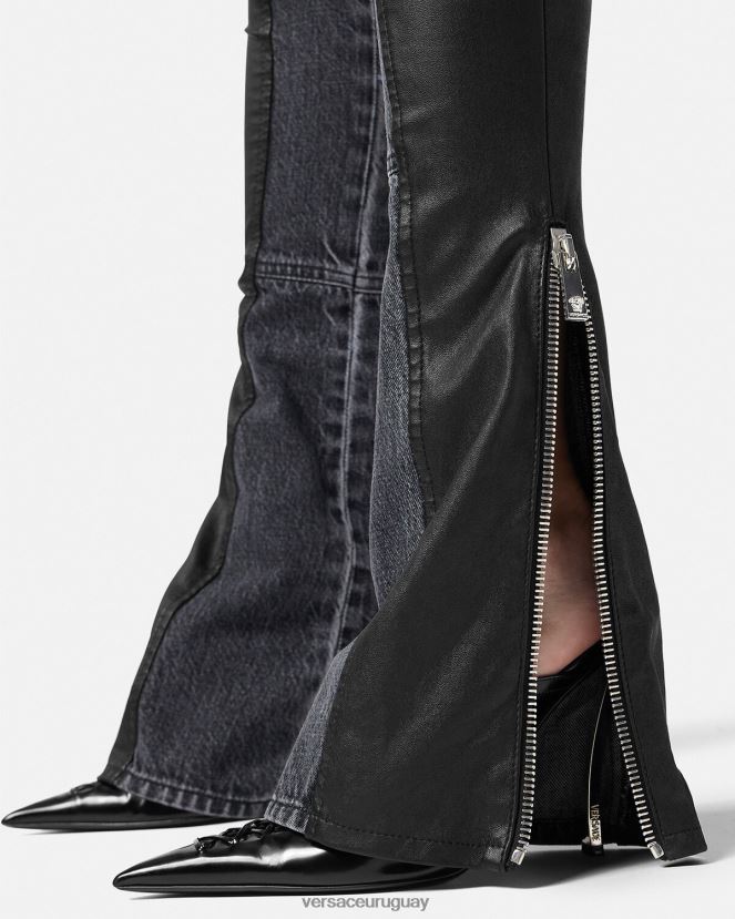 Versace pantalones de mezclilla de cuero mujer negro ropa H88R0H224