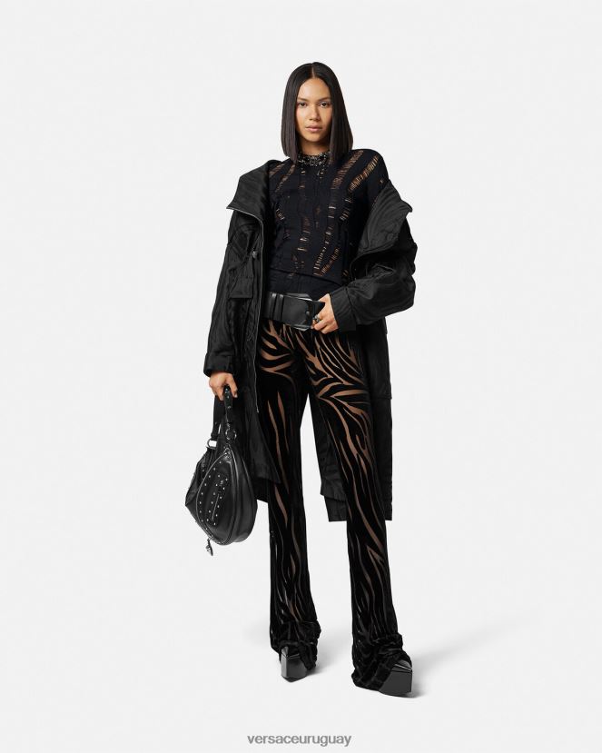 Versace pantalones de terciopelo de cebra mujer negro ropa H88R0H222