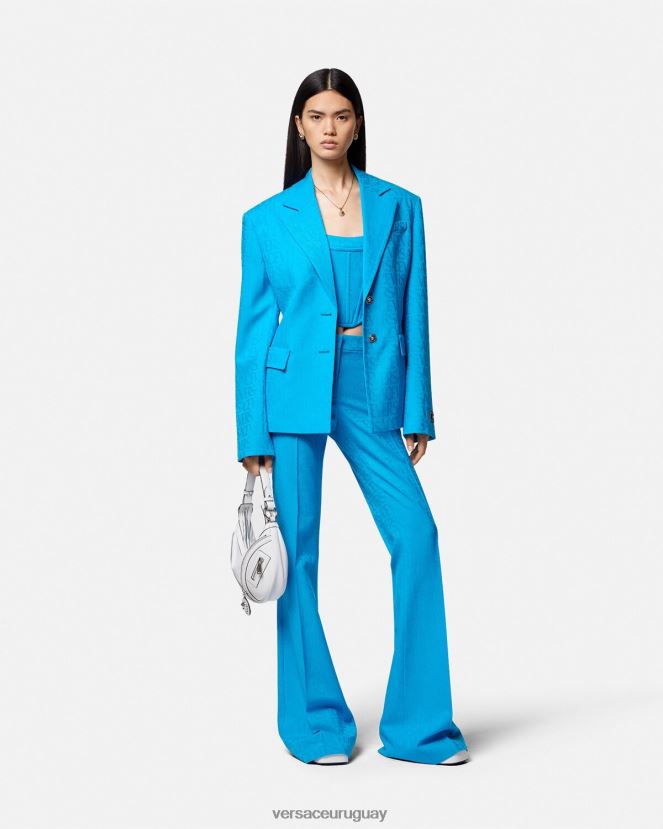 Versace pantalones formales en jacquard integral mujer azul ropa H88R0H121