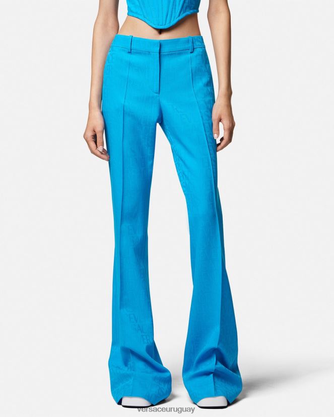 Versace pantalones formales en jacquard integral mujer azul ropa H88R0H121