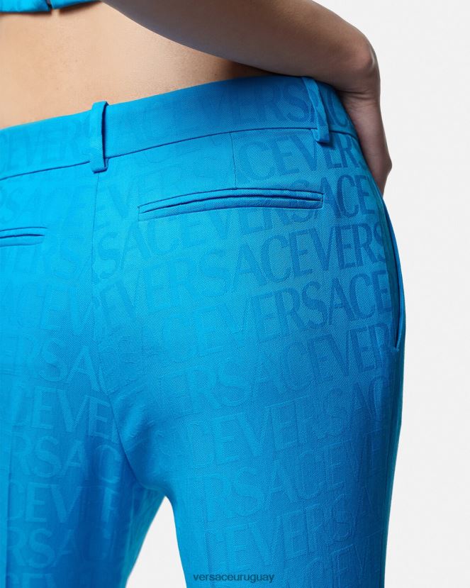 Versace pantalones formales en jacquard integral mujer azul ropa H88R0H121
