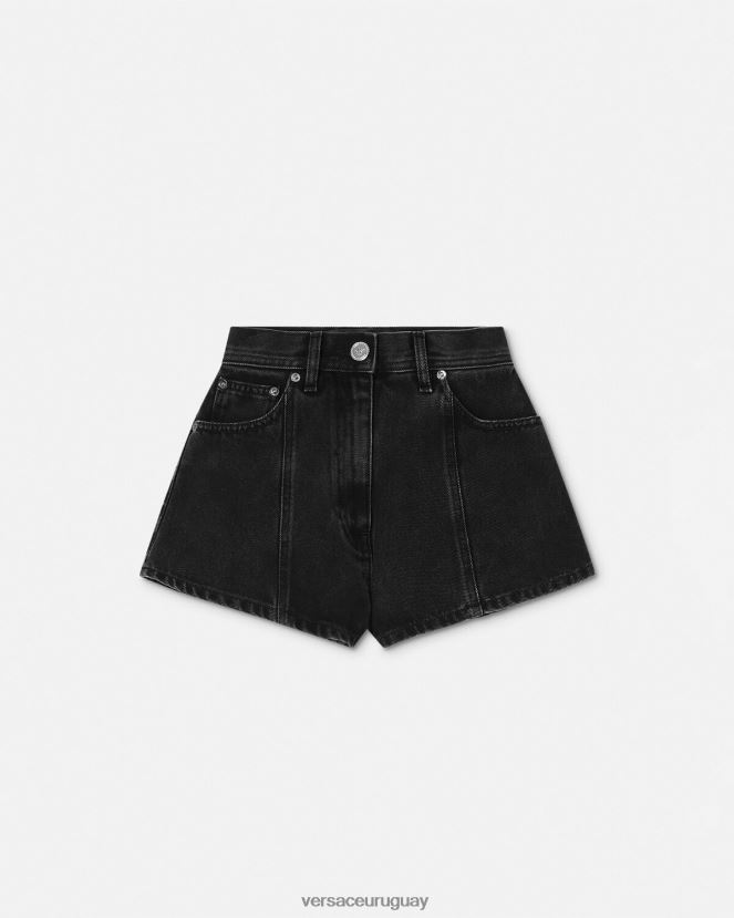 Versace shorts de mezclilla con medusa mujer negro ropa H88R0H217