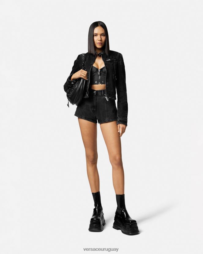 Versace shorts de mezclilla con medusa mujer negro ropa H88R0H217