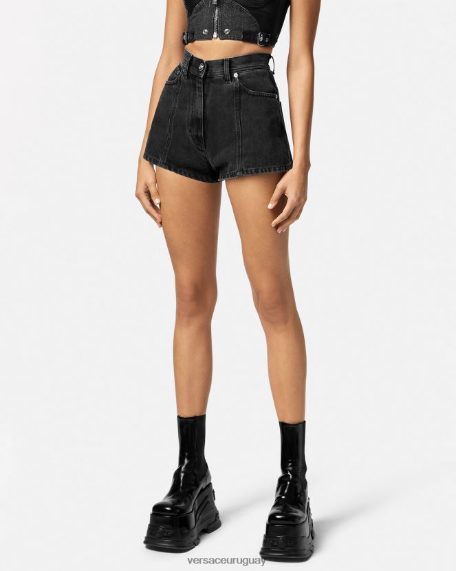 Versace shorts de mezclilla con medusa mujer negro ropa H88R0H217