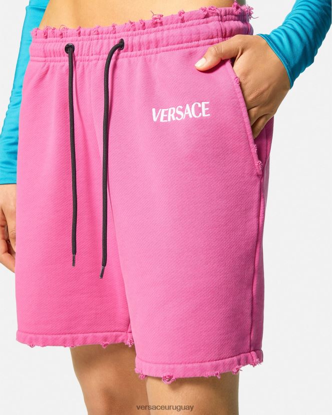 Versace shorts deportivos desgastados con logo mujer fucsia ropa H88R0H219