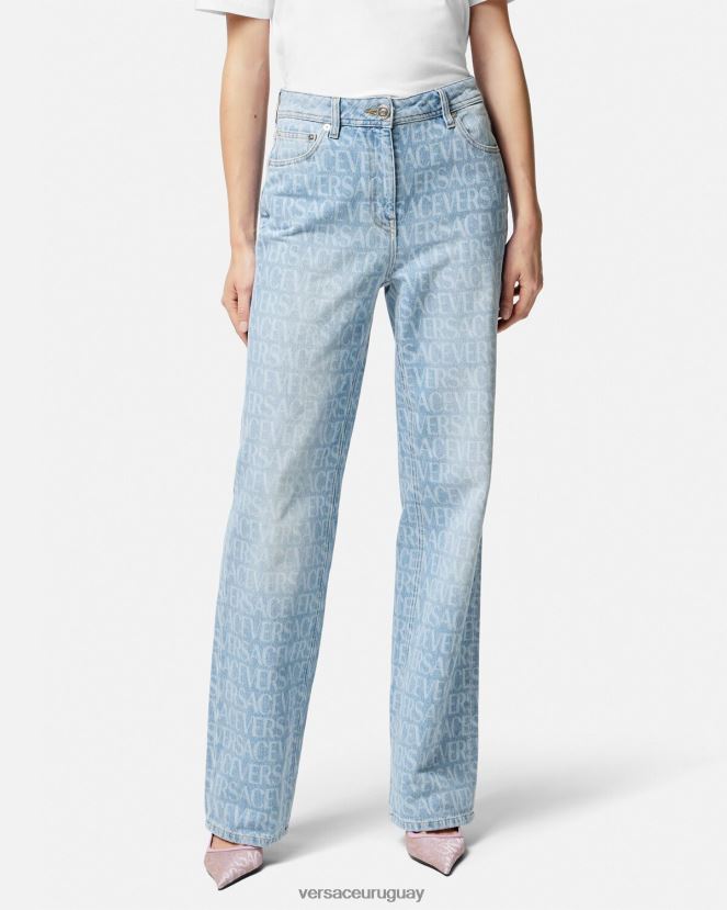 Versace vaqueros anchos en toda la prenda mujer azul ropa H88R0H193