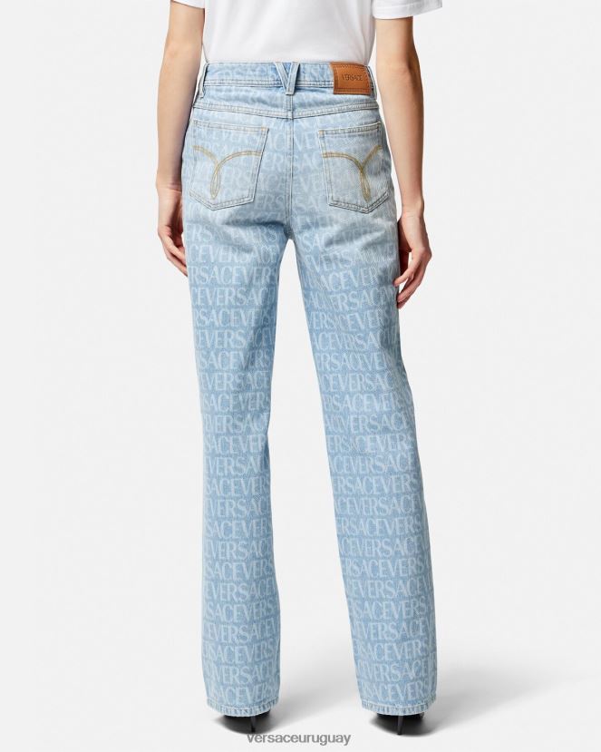 Versace vaqueros anchos en toda la prenda mujer azul ropa H88R0H193