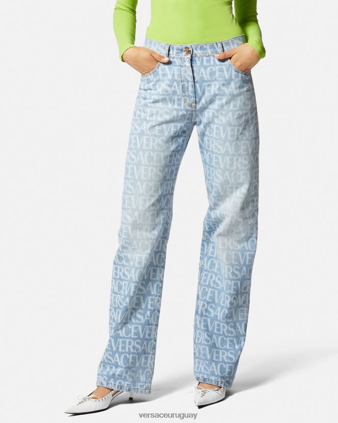Versace vaqueros anchos en toda la prenda mujer azul ropa H88R0H198