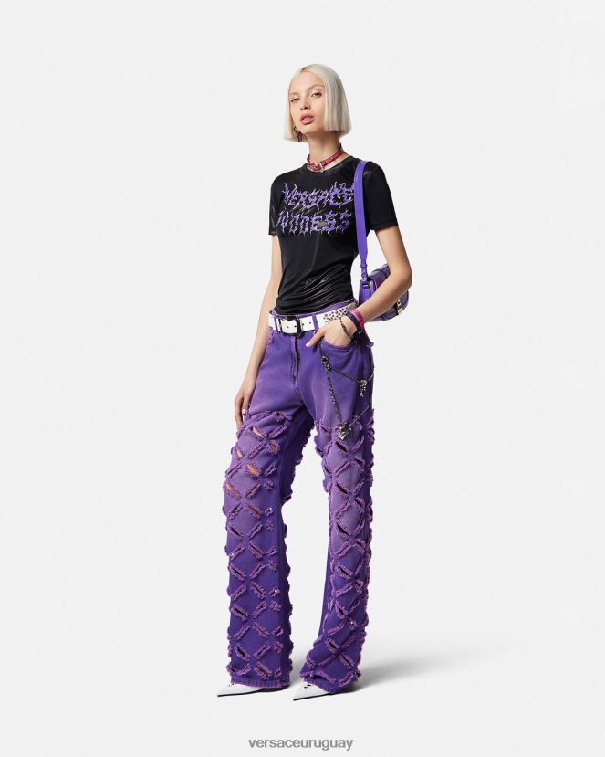 Versace vaqueros con cortes de medusa mujer Violeta ropa H88R0H207