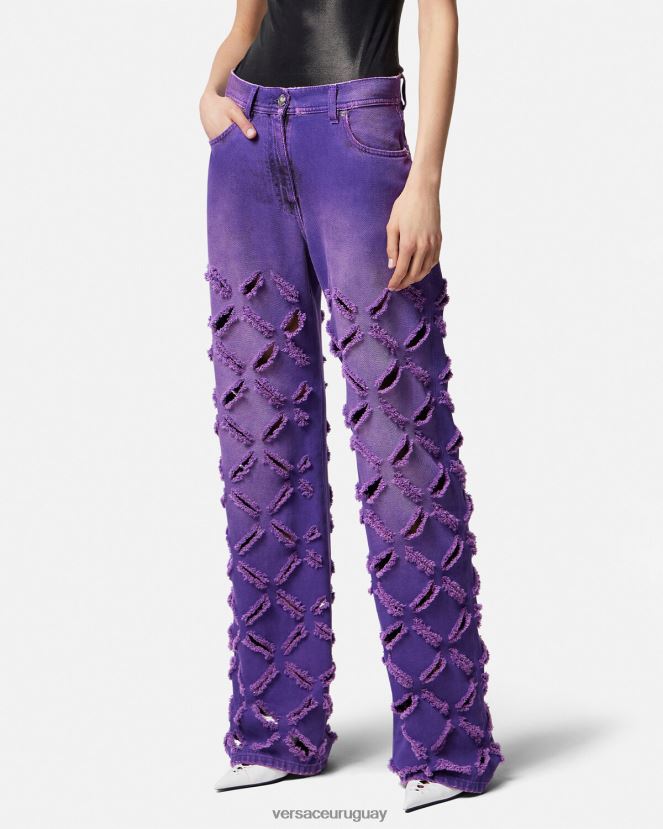 Versace vaqueros con cortes de medusa mujer Violeta ropa H88R0H207