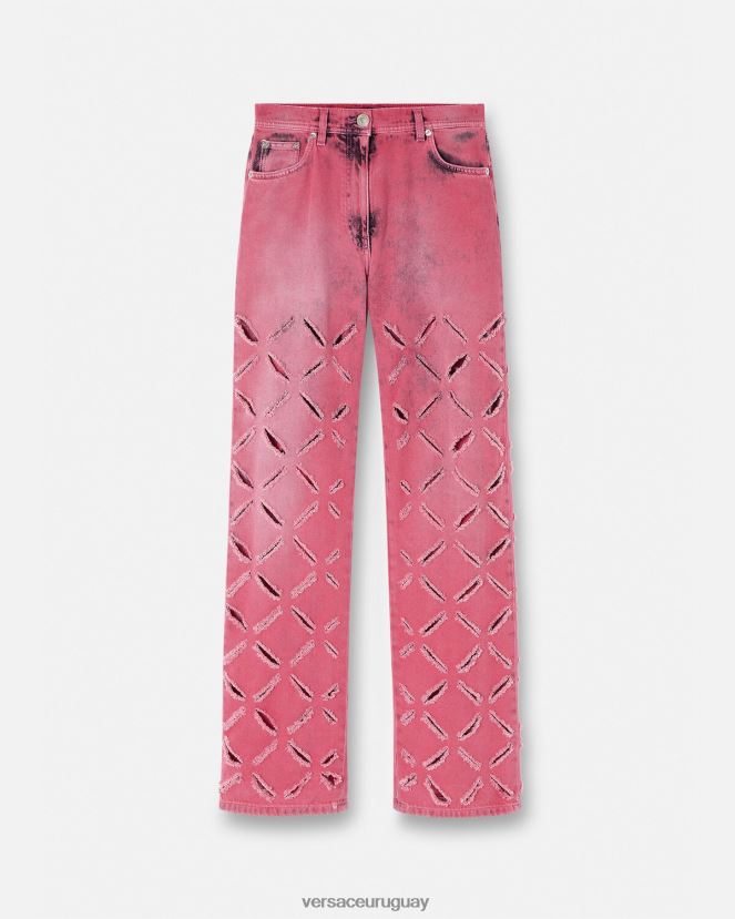 Versace vaqueros con cortes de medusa mujer rosa ropa H88R0H206