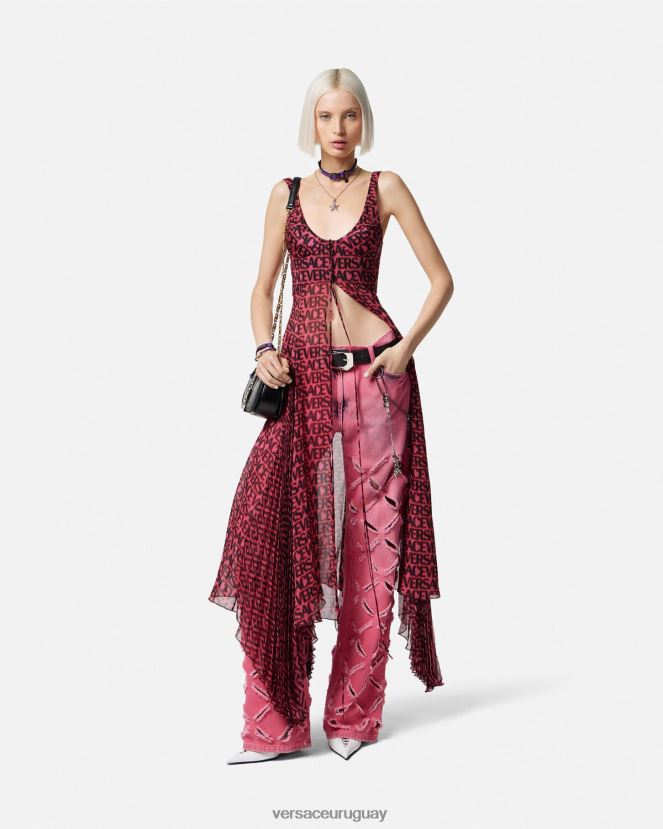 Versace vaqueros con cortes de medusa mujer rosa ropa H88R0H206