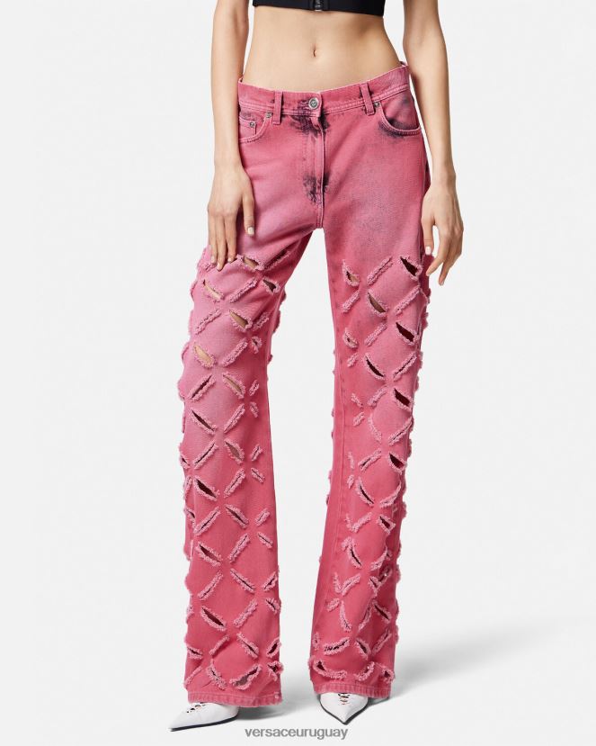 Versace vaqueros con cortes de medusa mujer rosa ropa H88R0H206