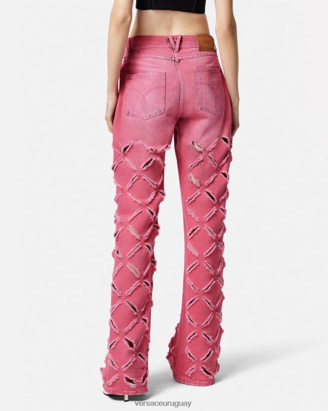 Versace vaqueros con cortes de medusa mujer rosa ropa H88R0H206