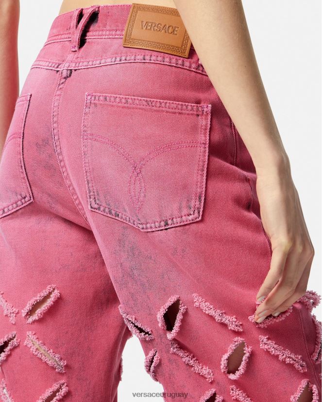 Versace vaqueros con cortes de medusa mujer rosa ropa H88R0H206