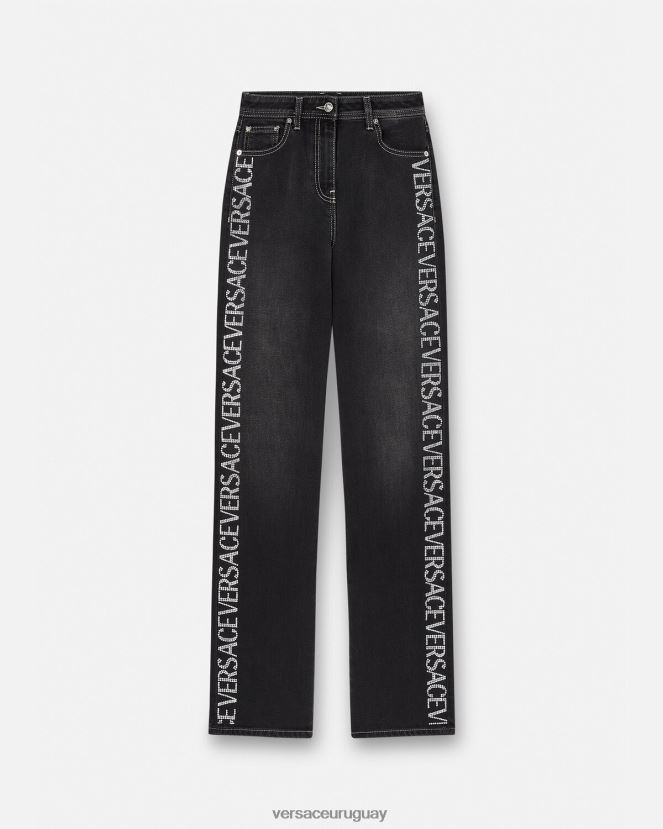 Versace vaqueros con cristales mujer negro ropa H88R0H213