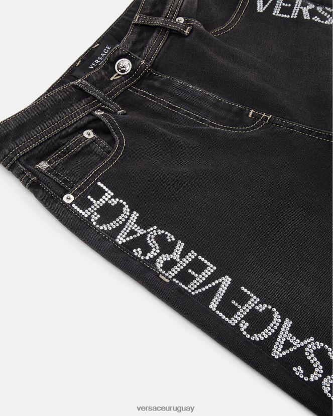 Versace vaqueros con cristales mujer negro ropa H88R0H213
