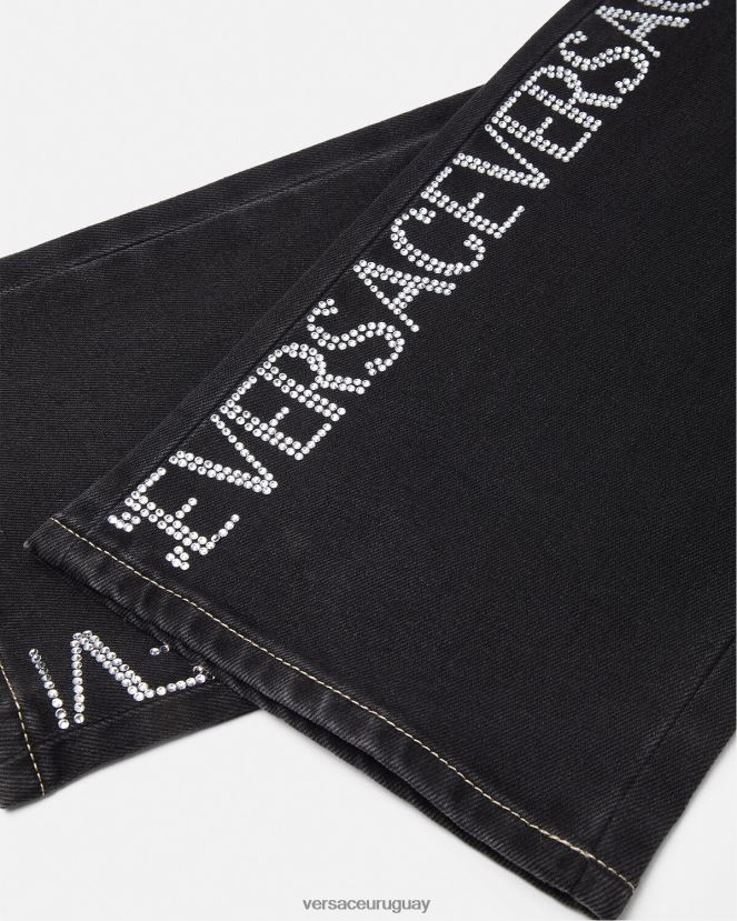 Versace vaqueros con cristales mujer negro ropa H88R0H213