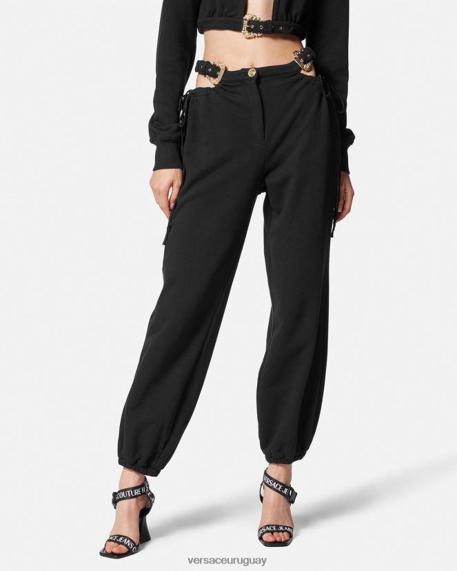 Versace pantalones de chándal con hebilla barroca mujer negro ropa H88R0H2244