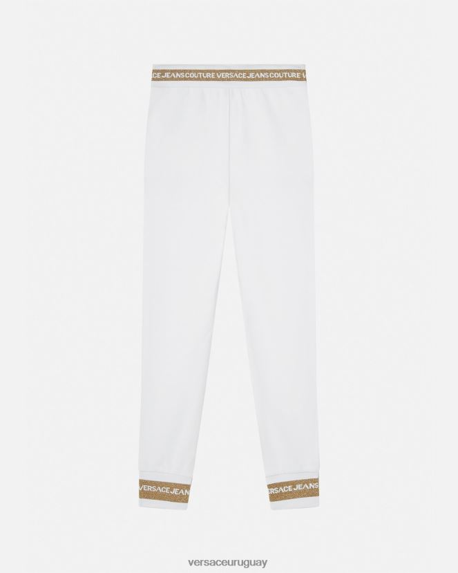 Versace pantalones deportivos con emblema en V mujer oro y blanco ropa H88R0H2245