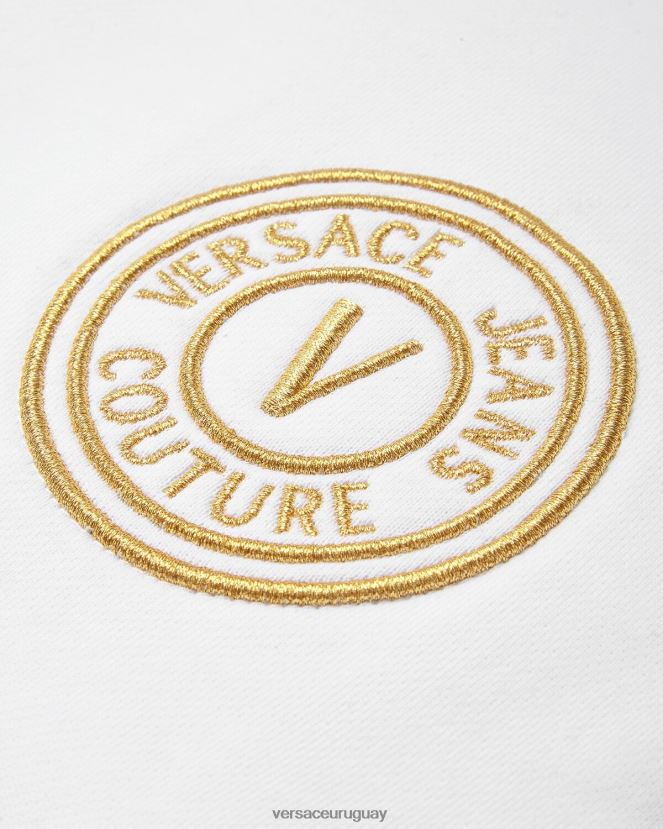 Versace pantalones deportivos con emblema en V mujer oro y blanco ropa H88R0H2245