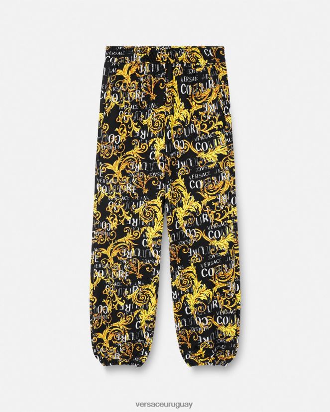 Versace pantalones deportivos de alta costura con logo mujer oro negro ropa H88R0H2238
