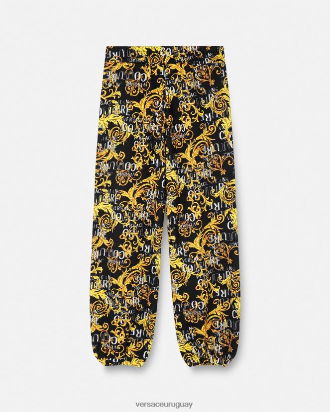 Versace pantalones deportivos de alta costura con logo mujer oro negro ropa H88R0H2238