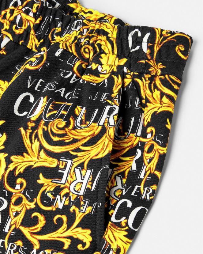 Versace pantalones deportivos de alta costura con logo mujer oro negro ropa H88R0H2238