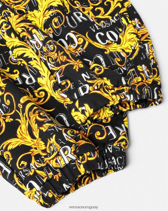 Versace pantalones deportivos de alta costura con logo mujer oro negro ropa H88R0H2238