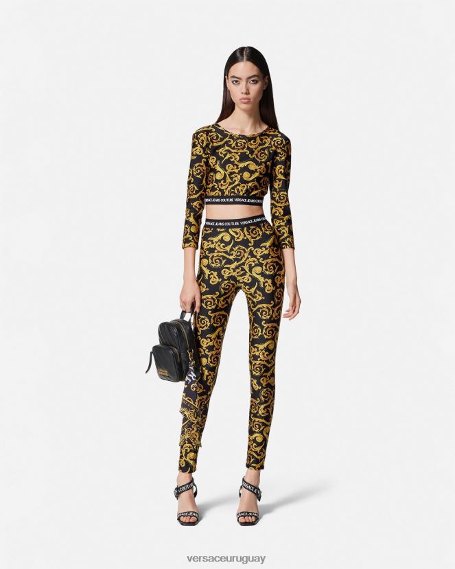 Versace bocetos de leggings de alta costura mujer oro negro ropa H88R0H2178