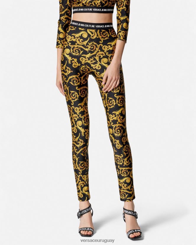 Versace bocetos de leggings de alta costura mujer oro negro ropa H88R0H2178
