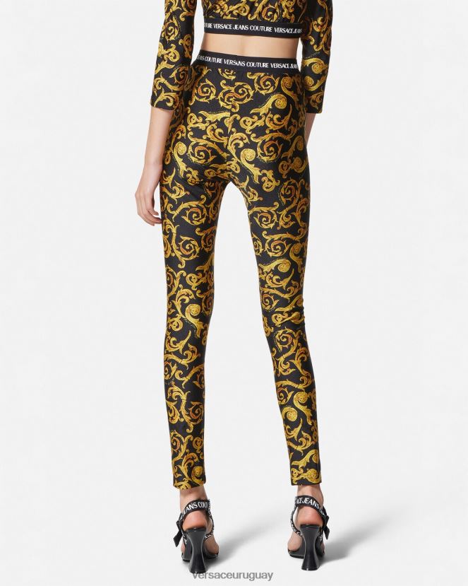 Versace bocetos de leggings de alta costura mujer oro negro ropa H88R0H2178