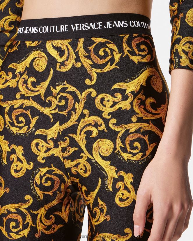 Versace bocetos de leggings de alta costura mujer oro negro ropa H88R0H2178