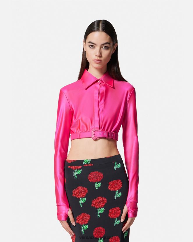 Versace camisa corta con hebilla barroca mujer fucsia ropa H88R0H2218