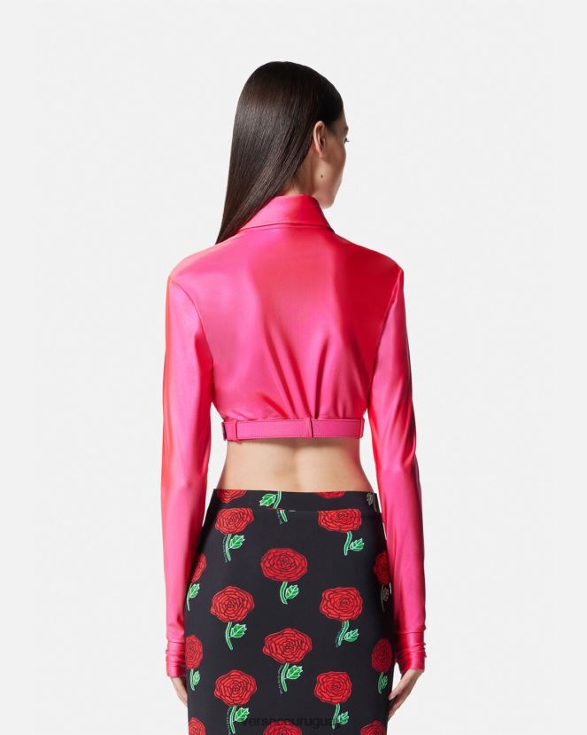 Versace camisa corta con hebilla barroca mujer fucsia ropa H88R0H2218