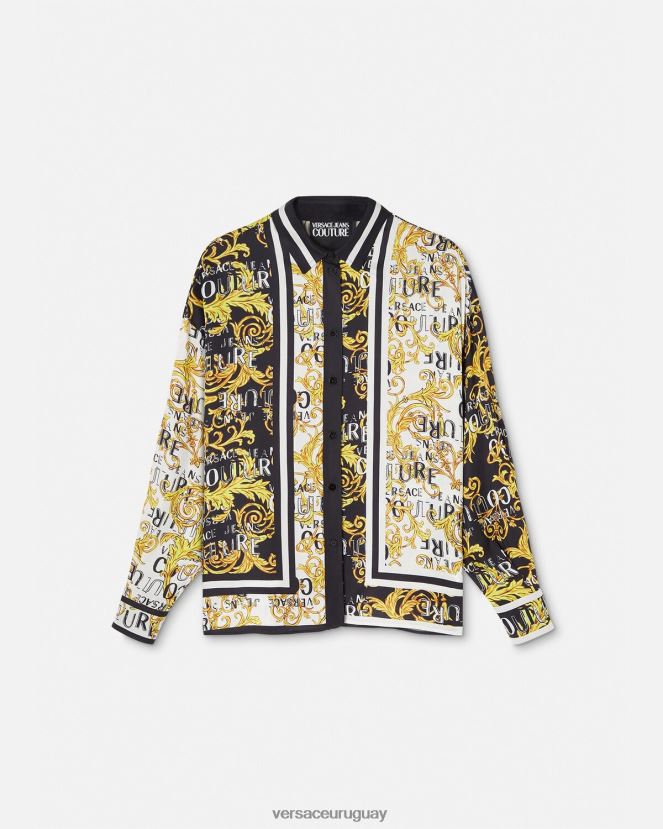 Versace camisa de alta costura con logo mujer oro negro ropa H88R0H2202