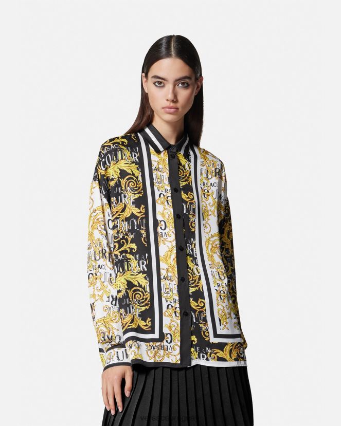 Versace camisa de alta costura con logo mujer oro negro ropa H88R0H2202