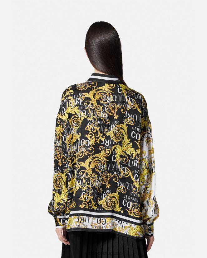 Versace camisa de alta costura con logo mujer oro negro ropa H88R0H2202