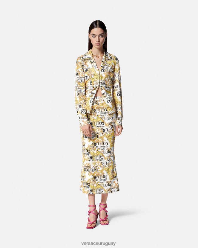 Versace camisa de alta costura con logo mujer oro y blanco ropa H88R0H2201