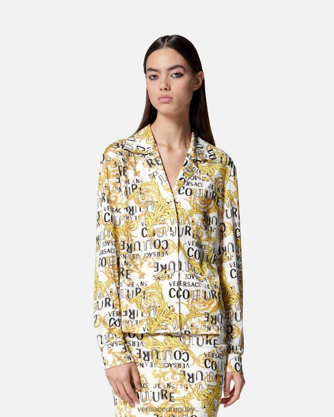 Versace camisa de alta costura con logo mujer oro y blanco ropa H88R0H2201