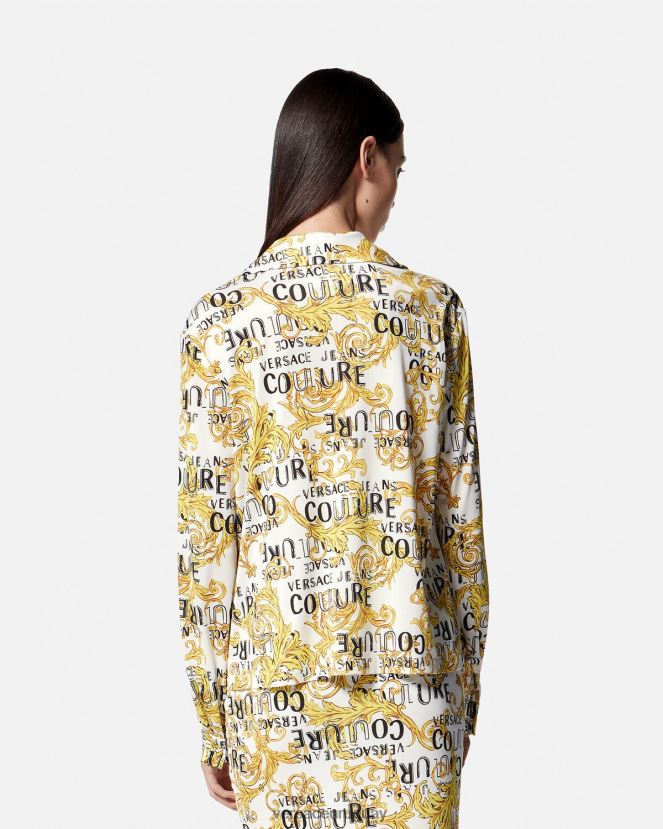 Versace camisa de alta costura con logo mujer oro y blanco ropa H88R0H2201