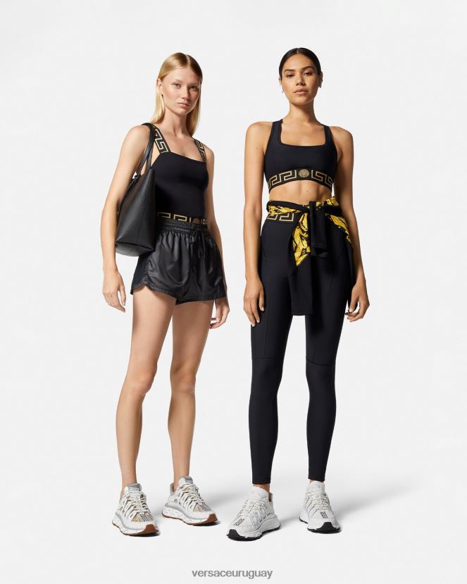 Versace pantalones cortos deportivos con borde de greca mujer negro ropa H88R0H238