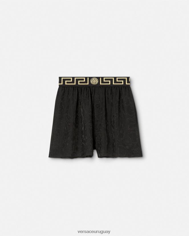 Versace shorts de pijama con borde barroco y greca mujer negro y gris ropa interior y ropa de playa H88R0H1025