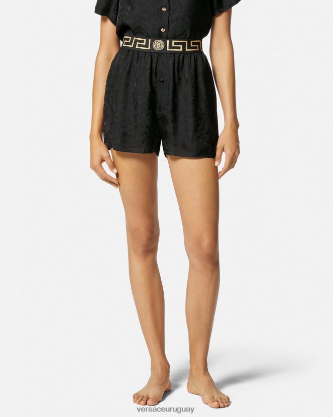 Versace shorts de pijama con borde barroco y greca mujer negro y gris ropa interior y ropa de playa H88R0H1025