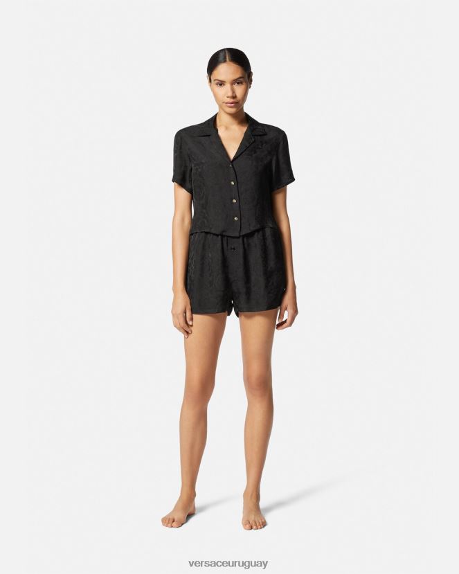 Versace top de pijama corto en jacquard barroco mujer negro y gris ropa interior y ropa de playa H88R0H1028