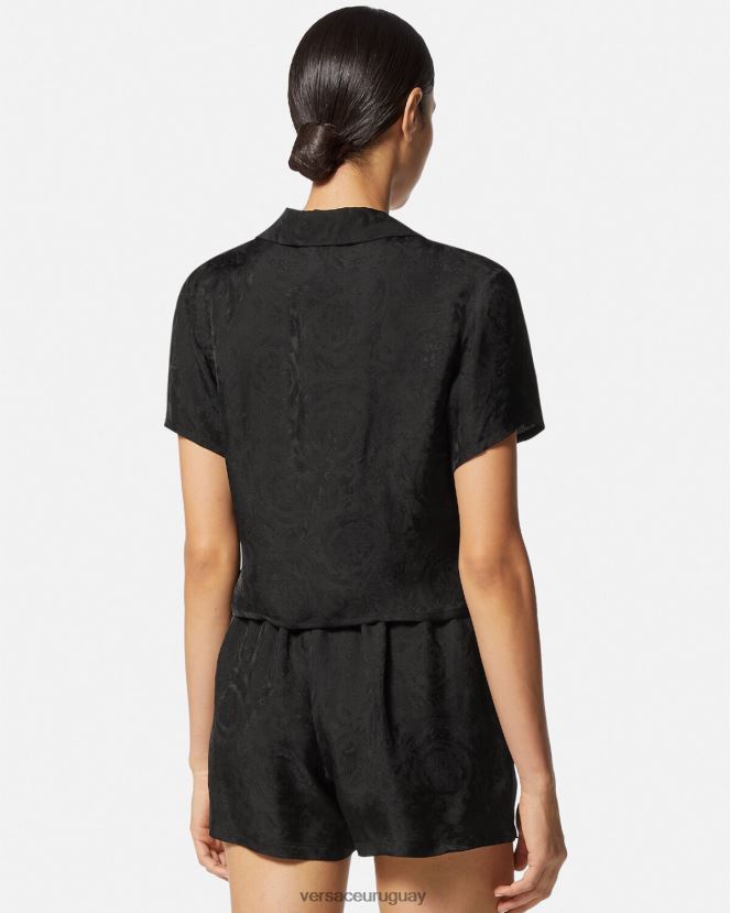 Versace top de pijama corto en jacquard barroco mujer negro y gris ropa interior y ropa de playa H88R0H1028