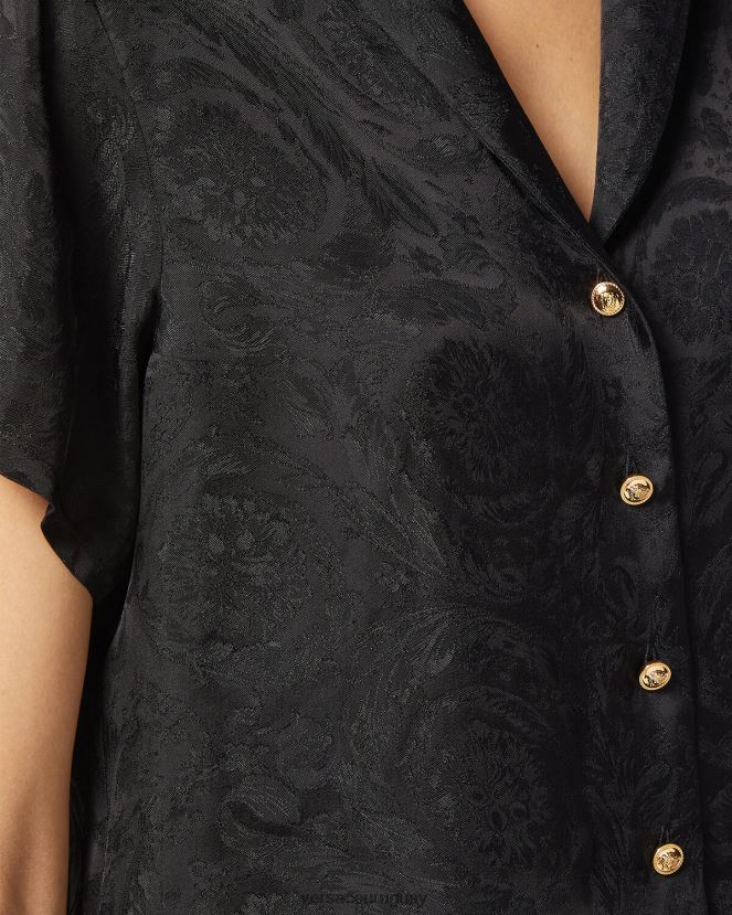 Versace top de pijama corto en jacquard barroco mujer negro y gris ropa interior y ropa de playa H88R0H1028
