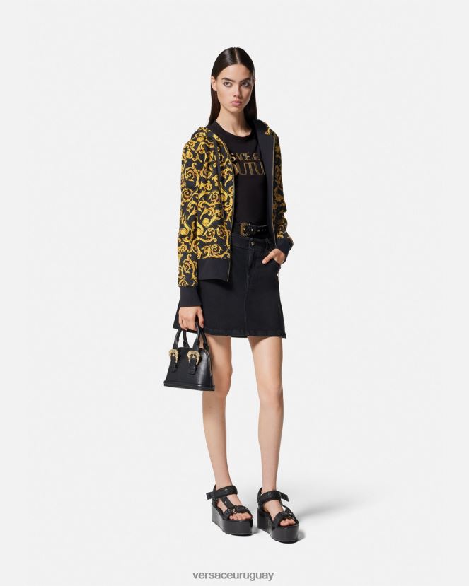 Versace sudadera con capucha de alta costura mujer oro negro ropa H88R0H2175