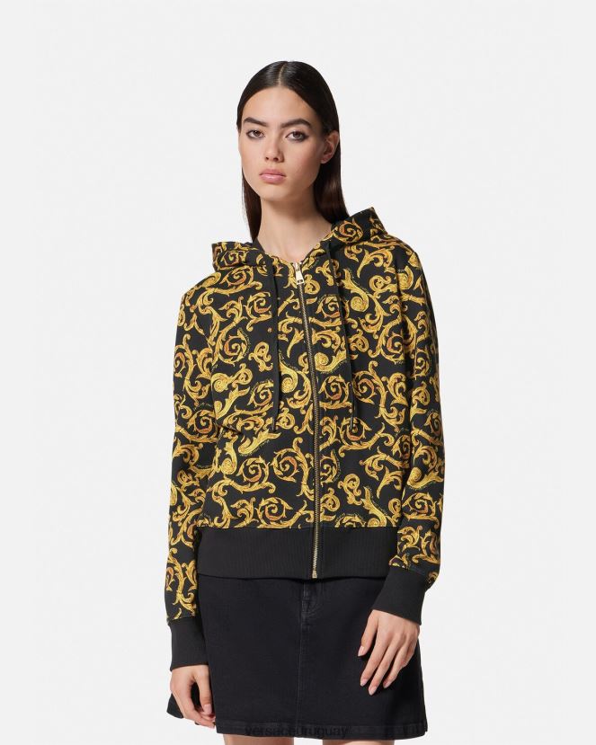 Versace sudadera con capucha de alta costura mujer oro negro ropa H88R0H2175