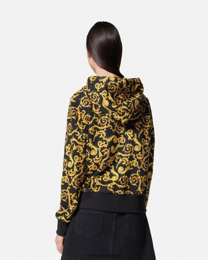 Versace sudadera con capucha de alta costura mujer oro negro ropa H88R0H2175